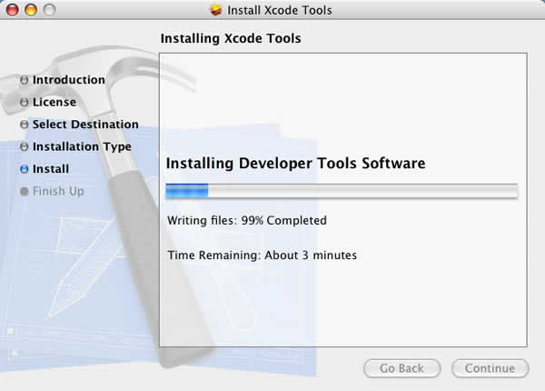 Xcode Tools Installation Process Continues