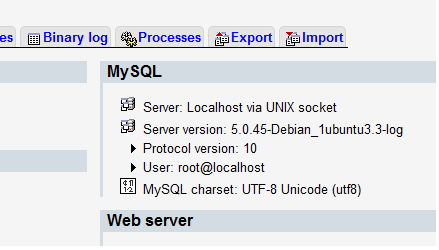 MySQL server version number check using phpmyadmin